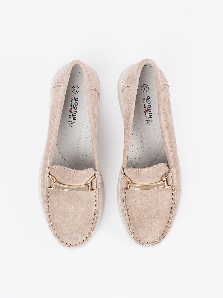 Beige Moccasins Made of Genuine Leather