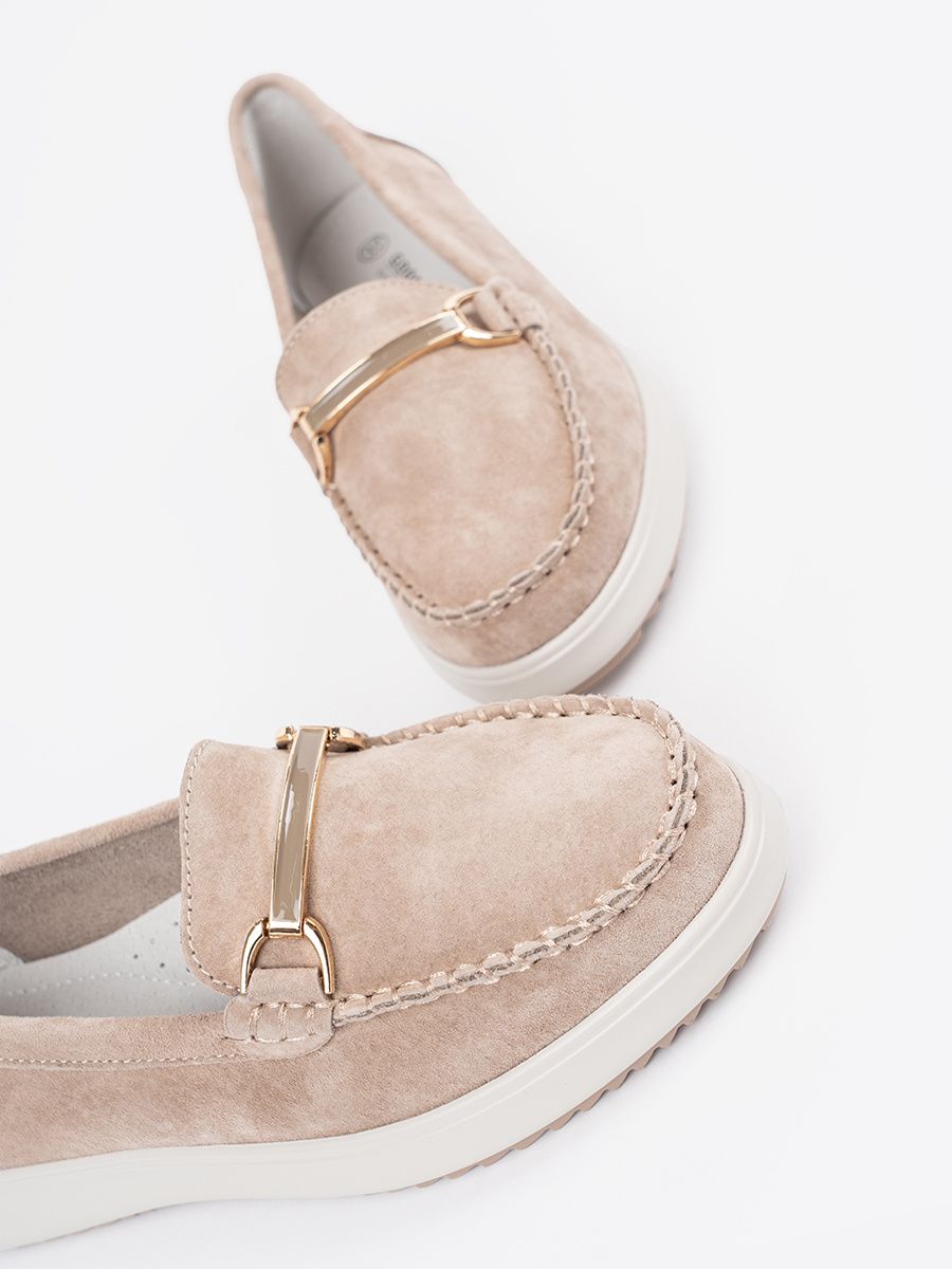 Beige Moccasins Made of Genuine Leather