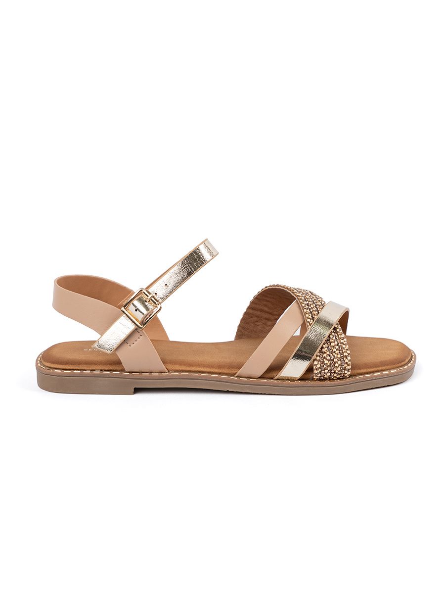 Gold Women's Sandals with Flat Sole