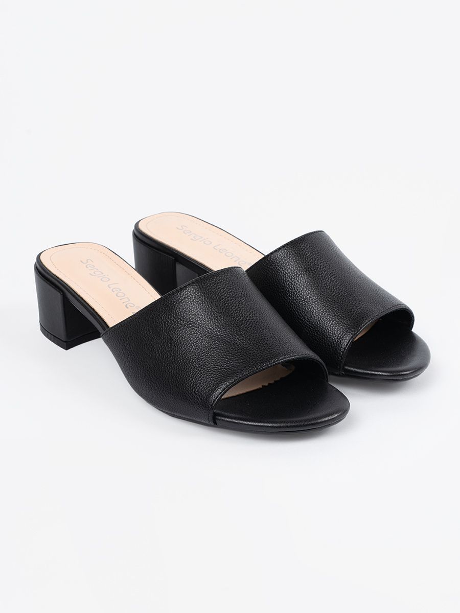 Black Women's Slip-On Sandals with Low Heel