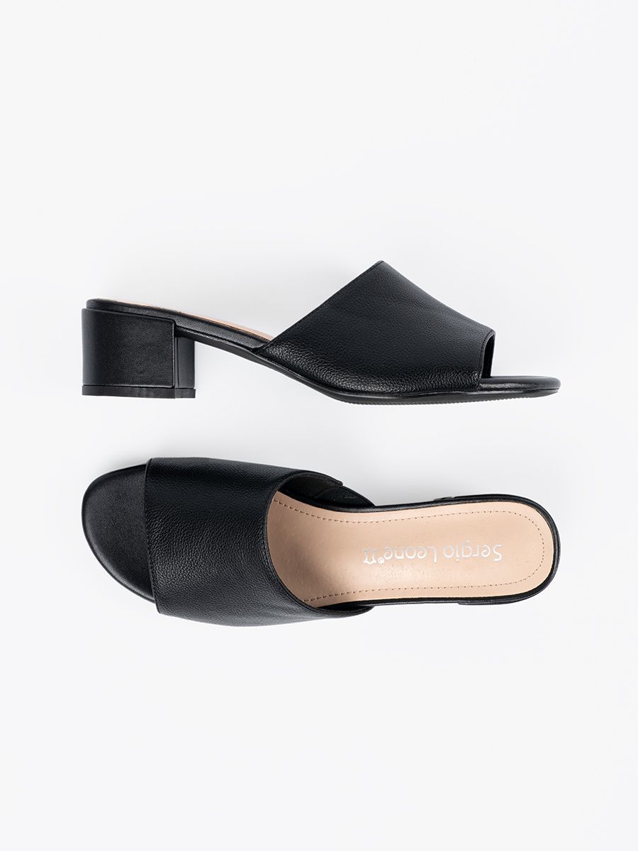 Black Women's Slip-On Sandals with Low Heel