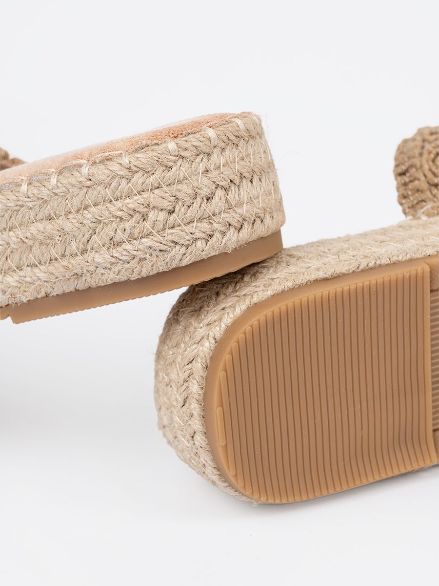 Beige Woven Slide Sandals on Platform with Buckles