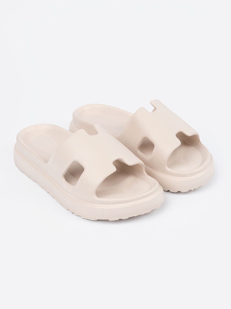 Light Beige Platform Slippers