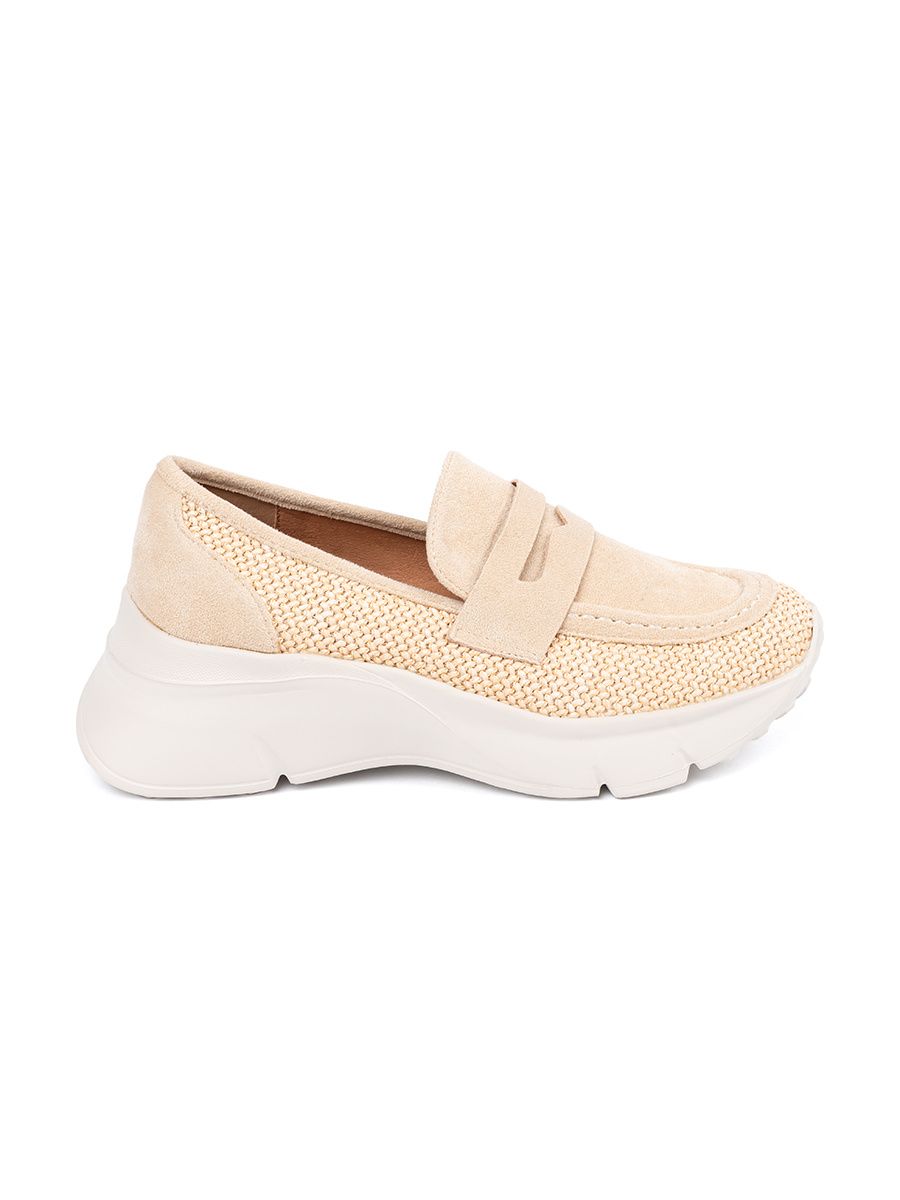 Light Beige Slip-On Shoes with Thick Sole