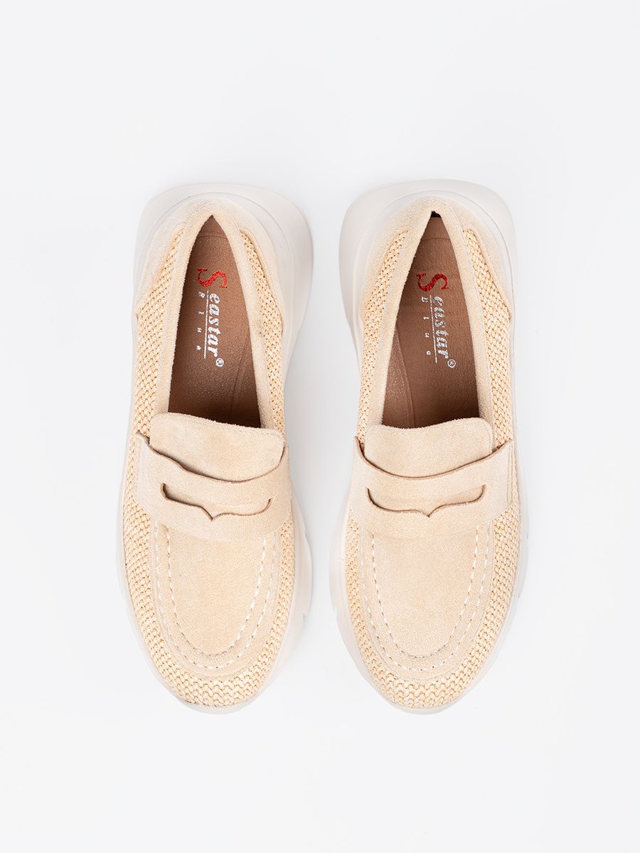 Light Beige Slip-On Shoes with Thick Sole