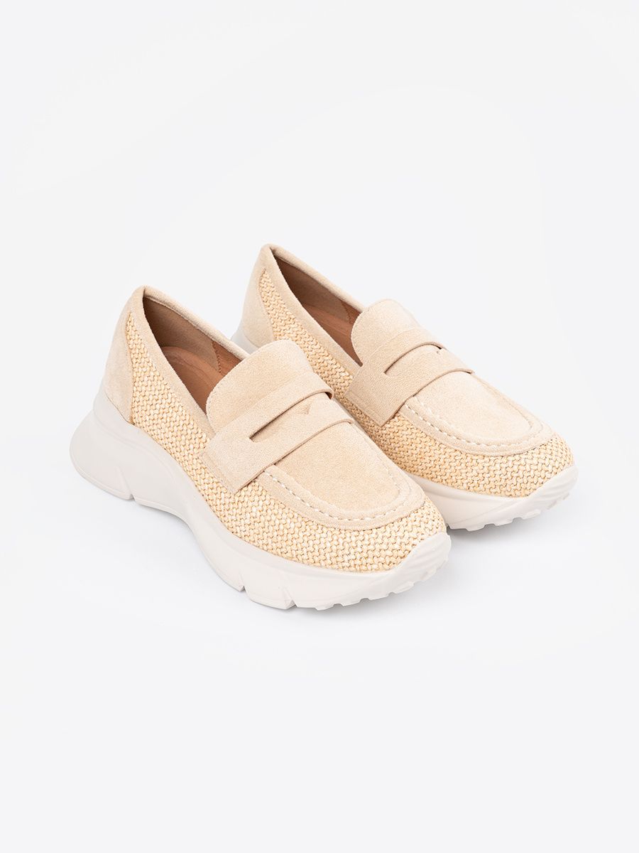 Light Beige Slip-On Shoes with Thick Sole