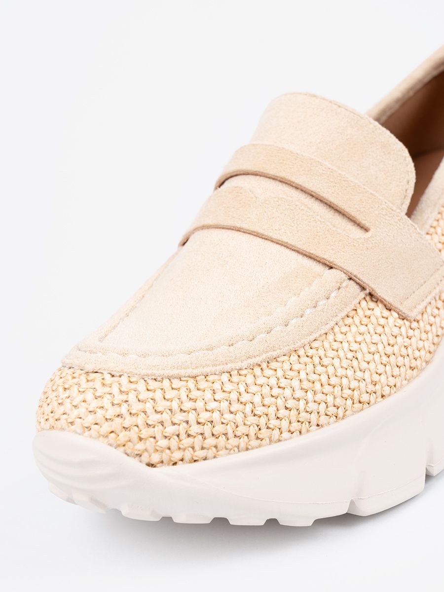 Light Beige Slip-On Shoes with Thick Sole