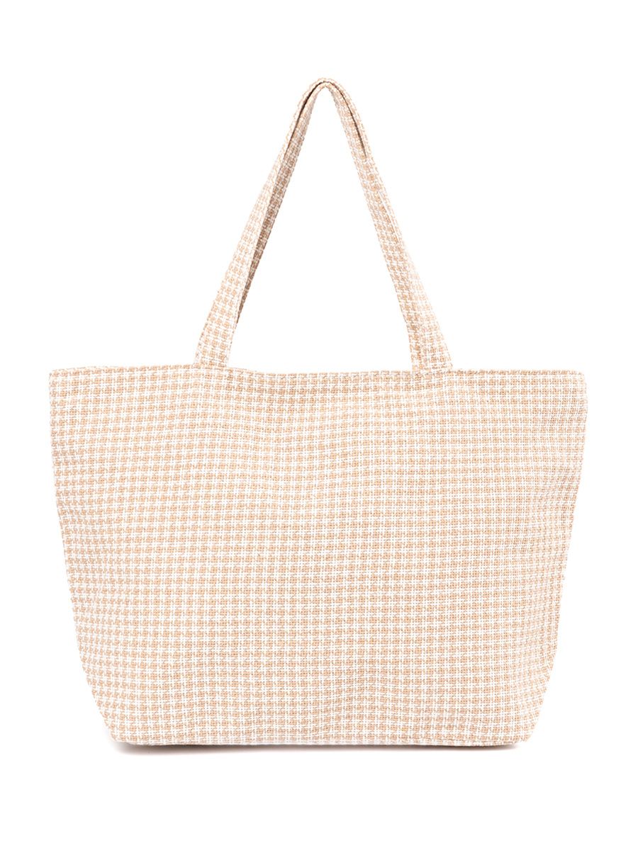 Beige Checkered Beach Bag
