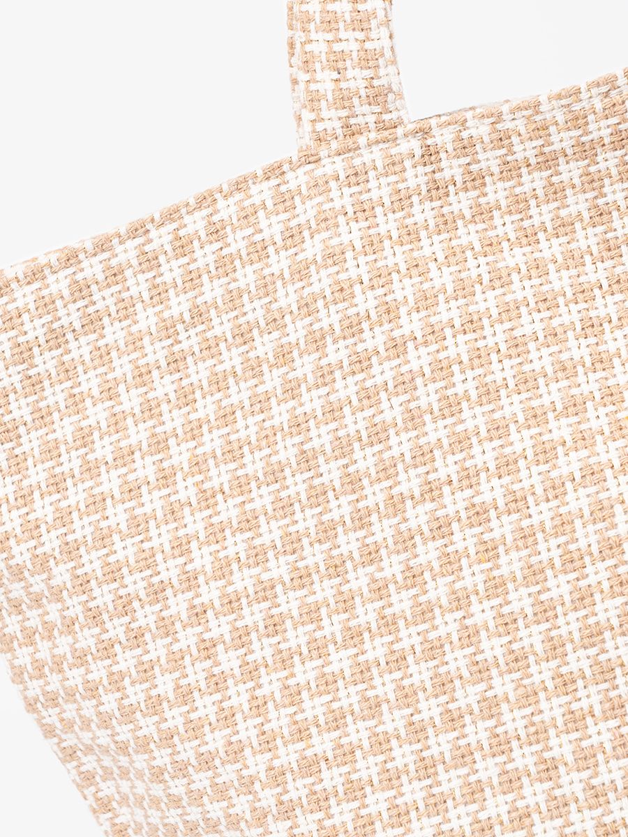 Beige Checkered Beach Bag