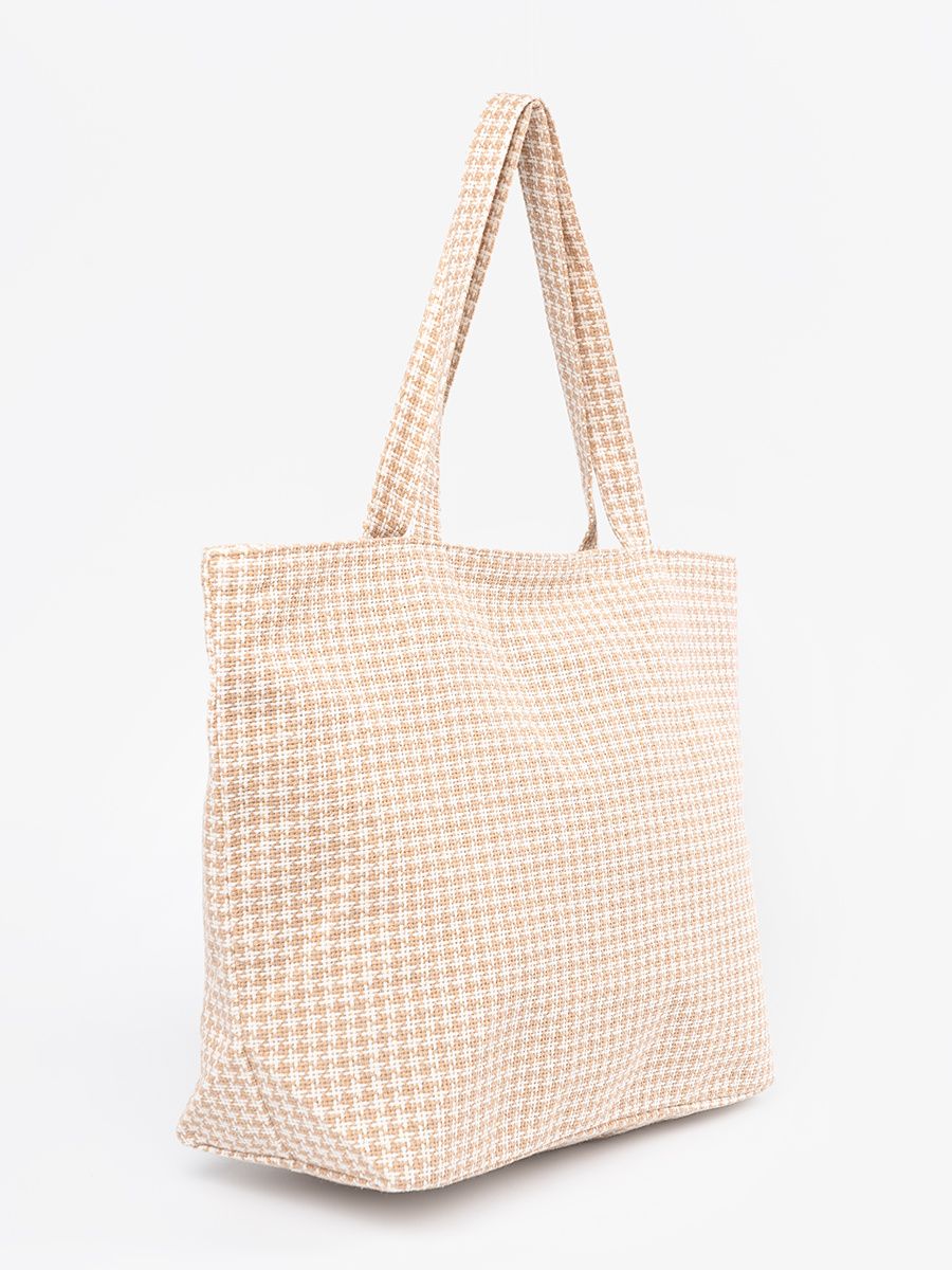 Beige Checkered Beach Bag