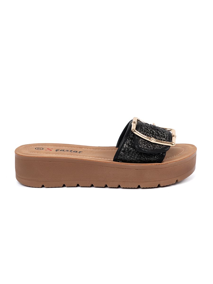 Black Slippers with Golden Buckle