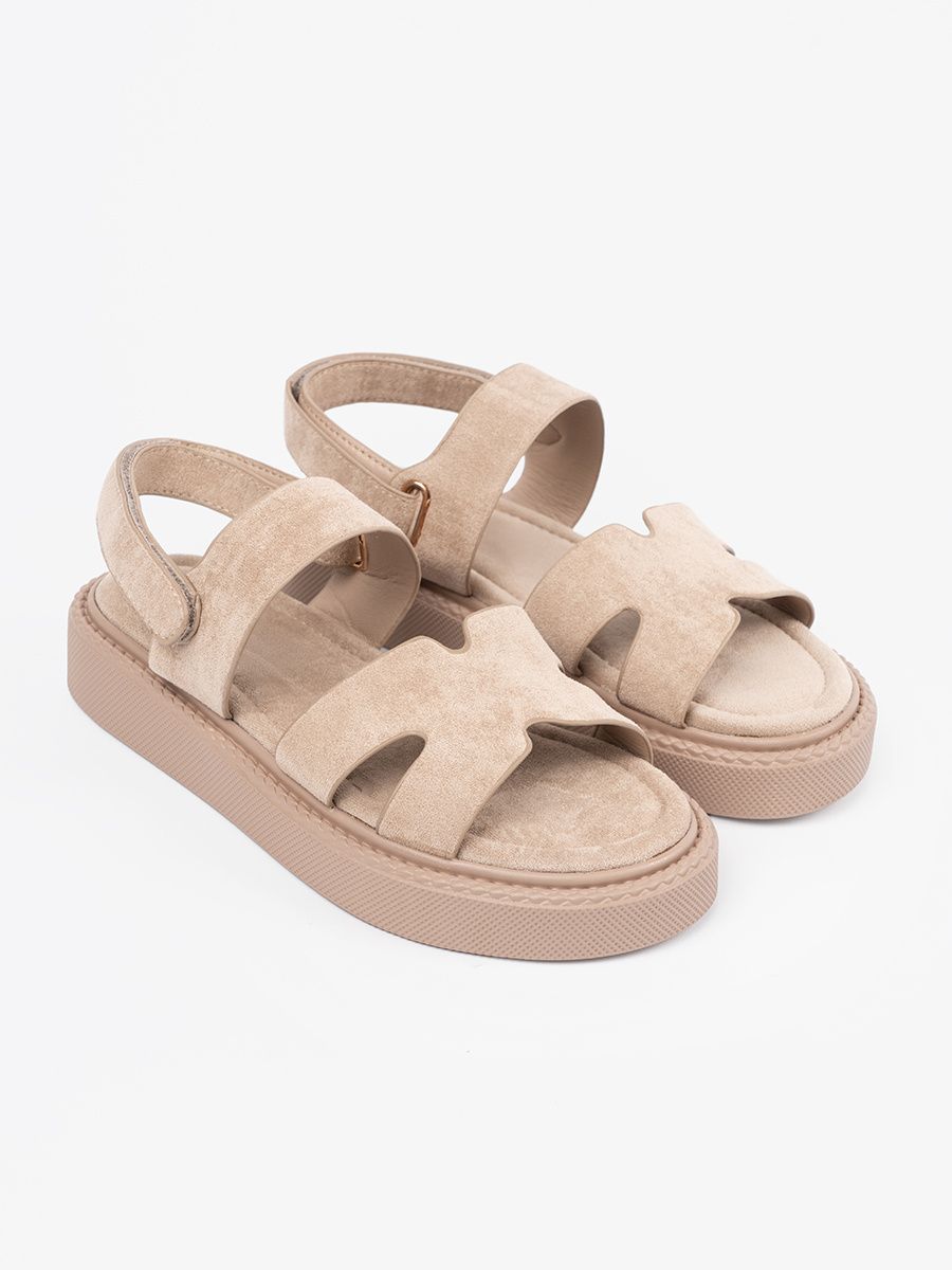 Beige Platform Sandals with Cutouts