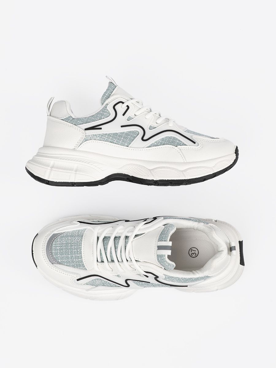 White-Green Sneakers with Decorative Inserts