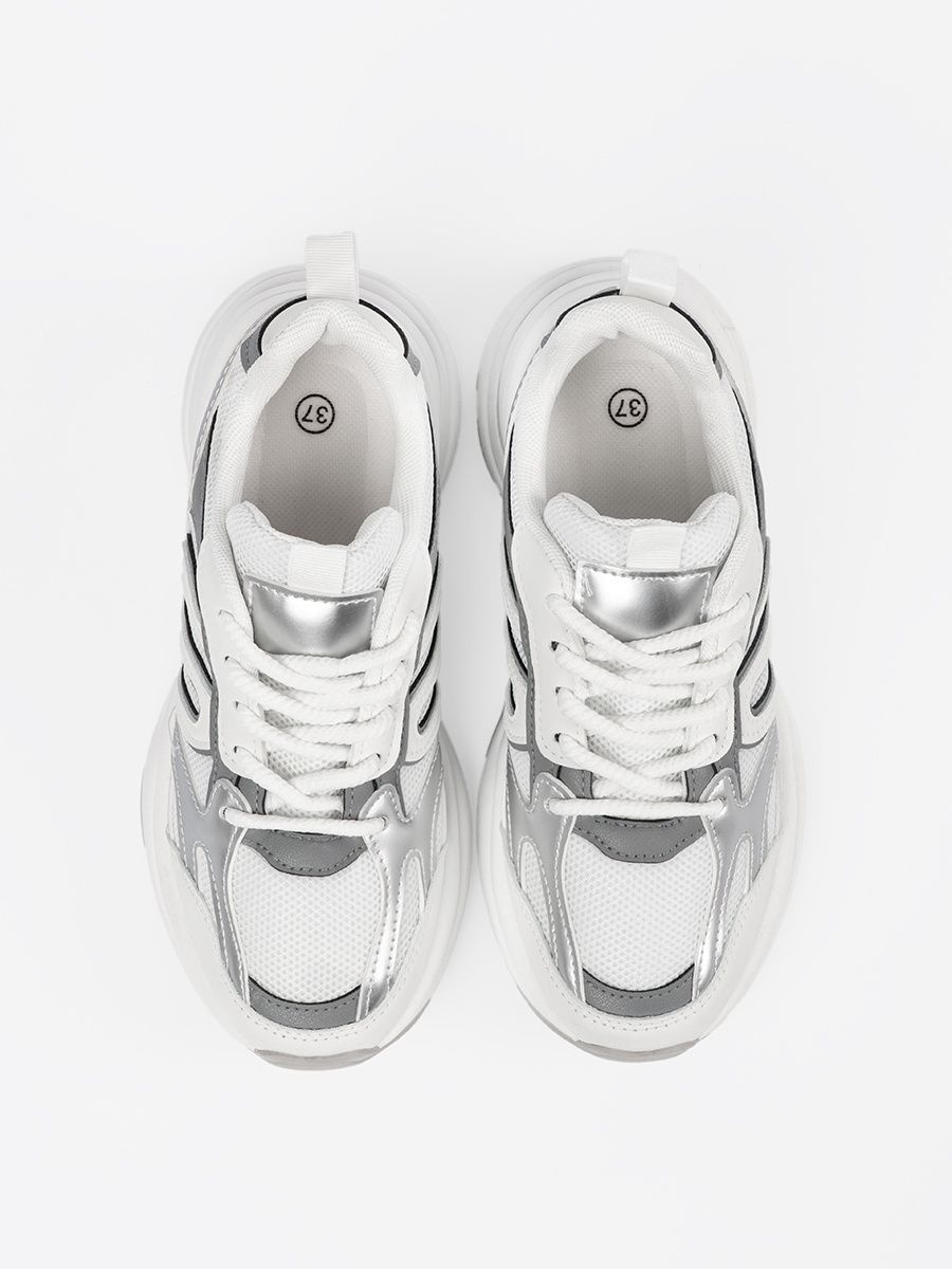 White Sneakers with Silver Accents