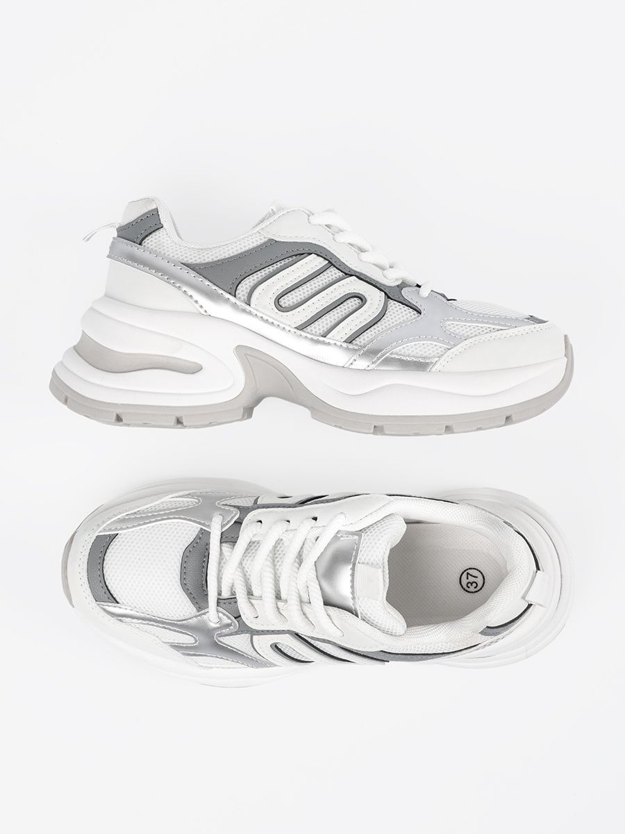 White Sneakers with Silver Accents
