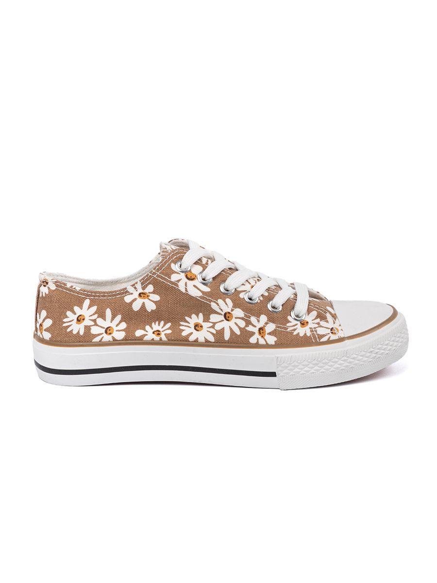 Beige Floral Sneakers
