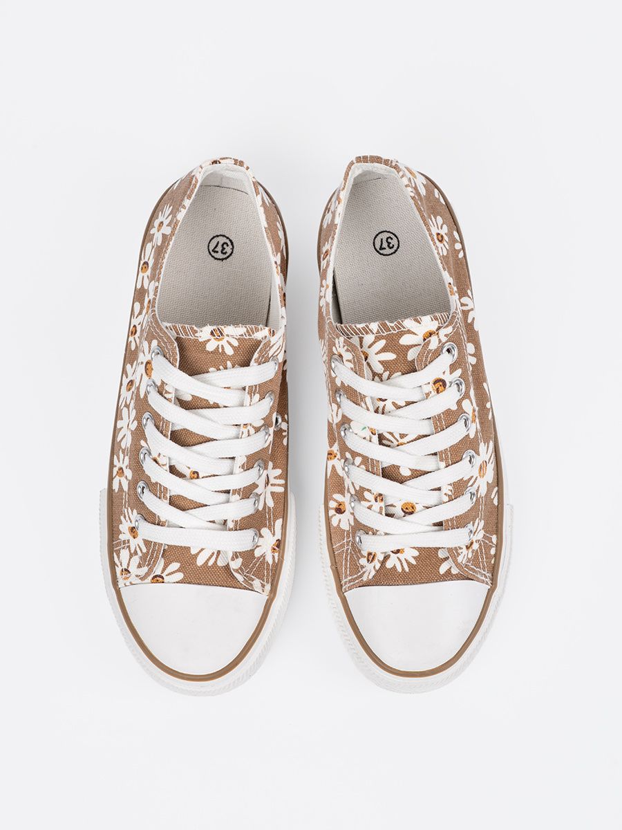 Beige Floral Sneakers