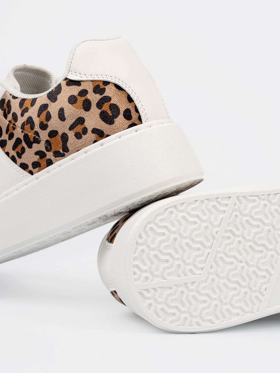 White Sneakers with Leopard Print Details