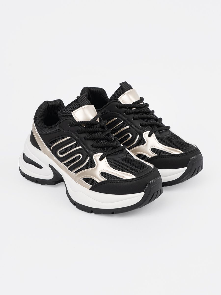 Black Sneakers with Gold Accents