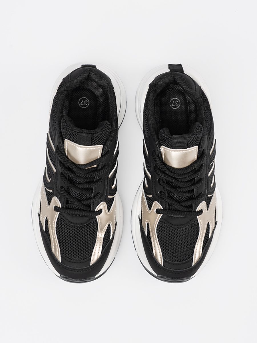 Black Sneakers with Gold Accents