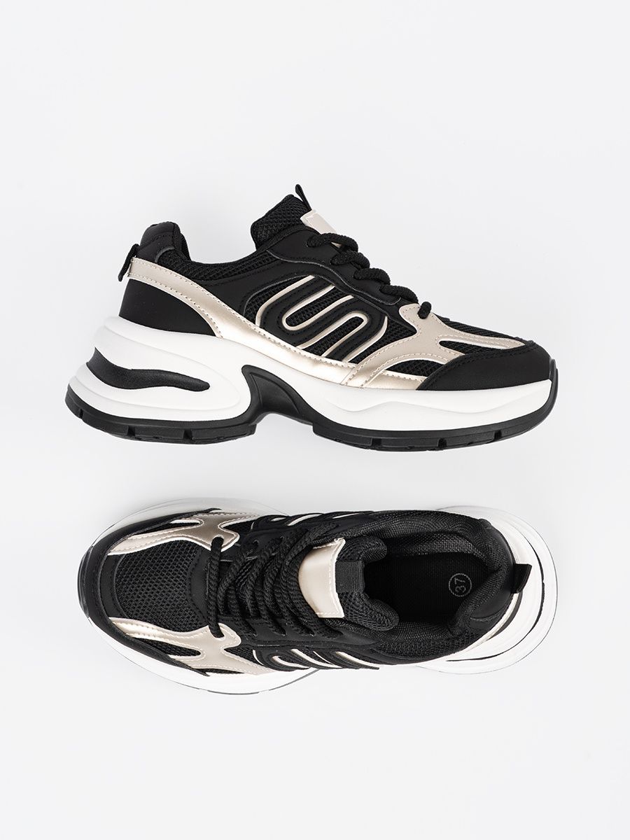 Black Sneakers with Gold Accents