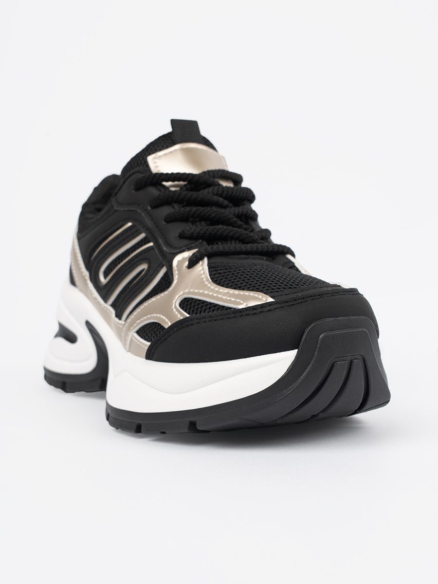 Black Sneakers with Gold Accents