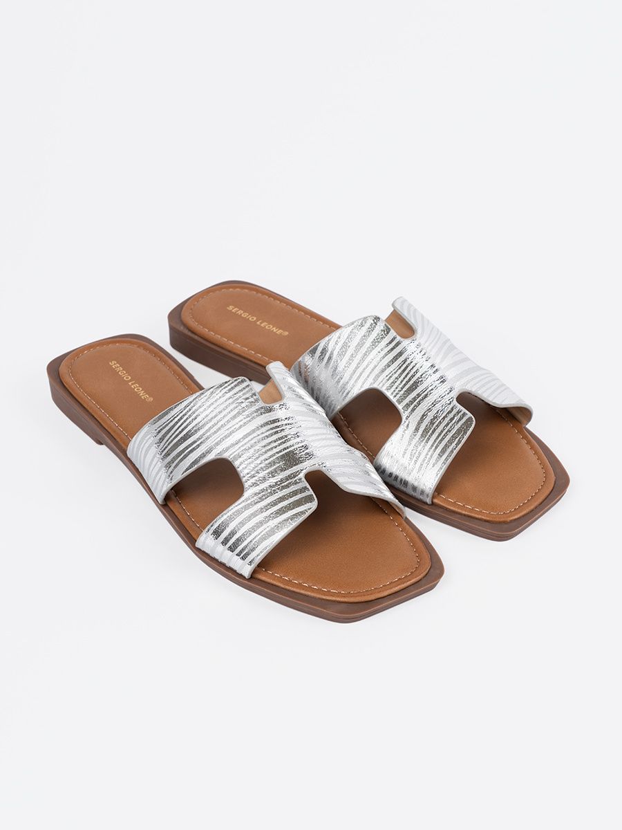 Silver Slide Sandals with Open Toe