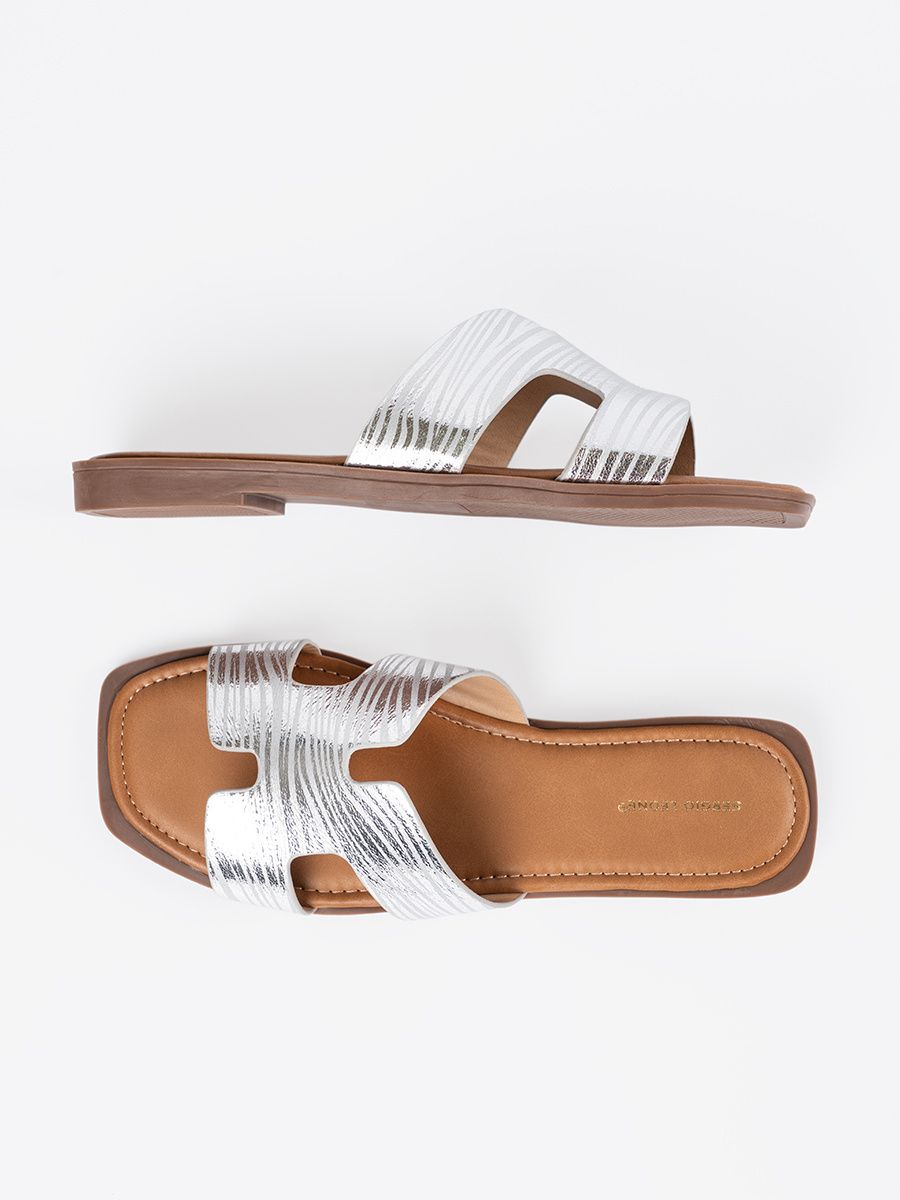 Silver Slide Sandals with Open Toe