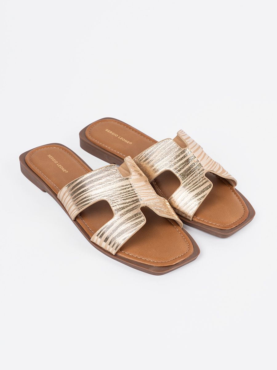 Gold Slide Sandals with Open Toe