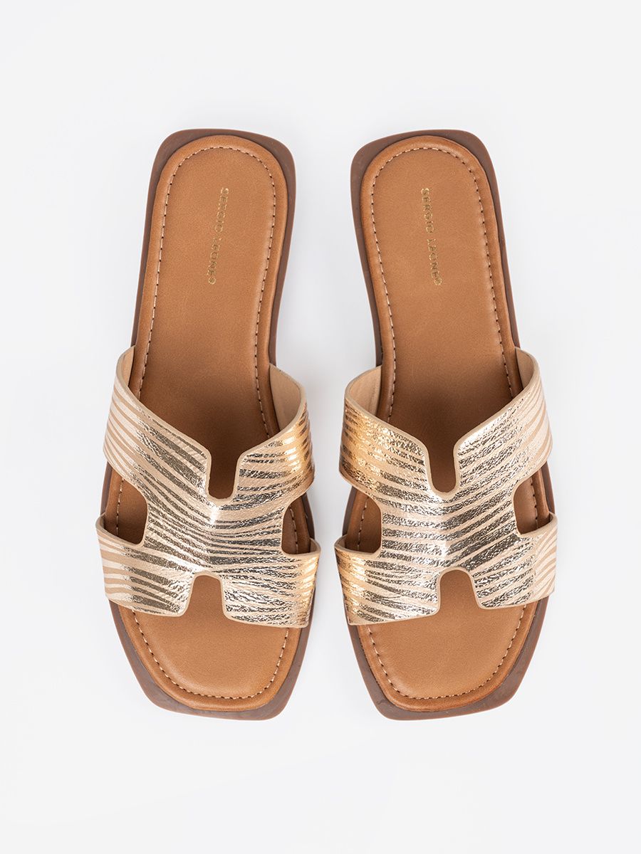 Gold Slide Sandals with Open Toe