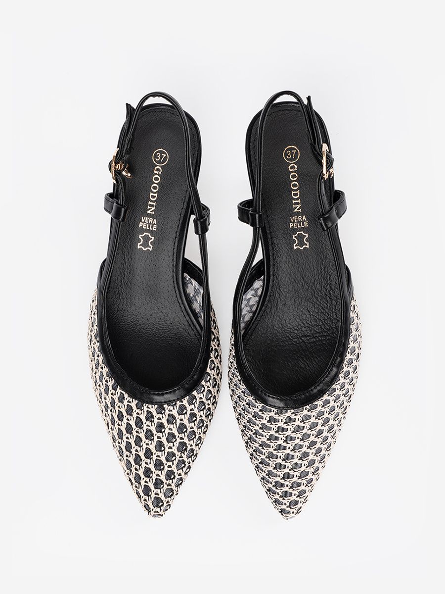 Black Perforated Low Heeled Pumps