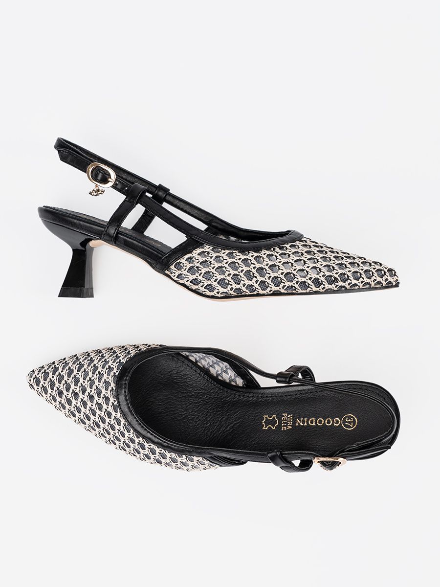 Black Perforated Low Heeled Pumps
