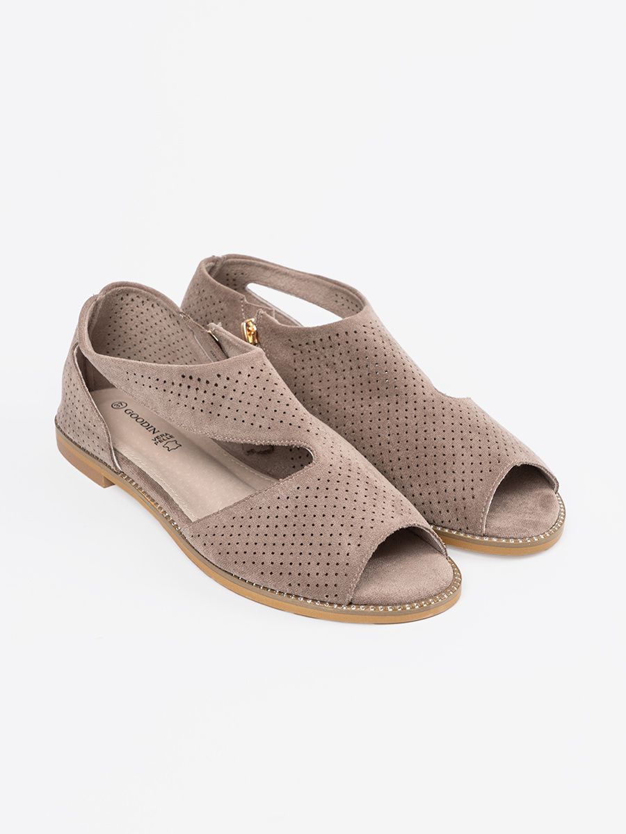 Elegant Perforated Flat Sandals in Beige