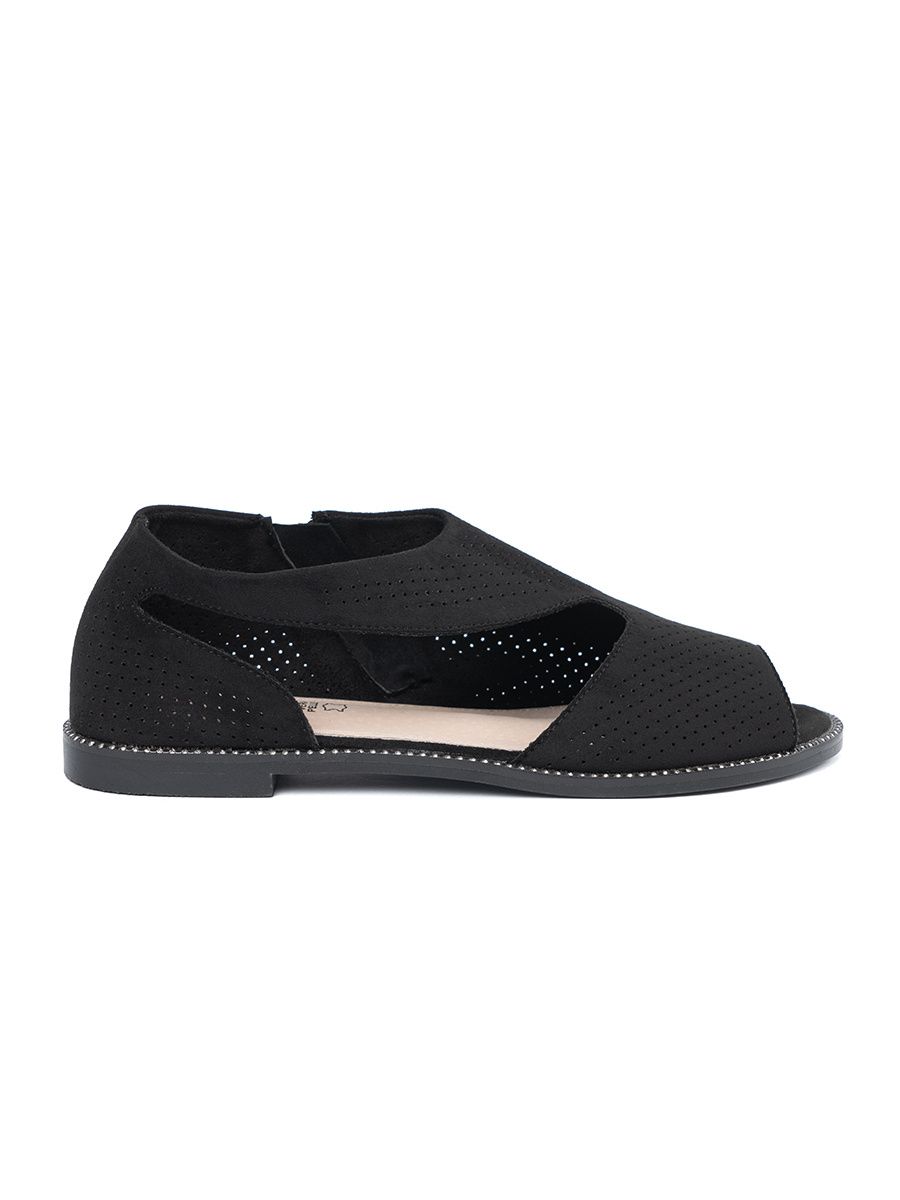 Black Perforated Flat Sandals