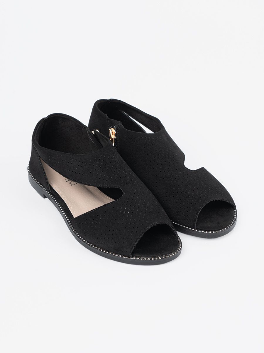Black Perforated Flat Sandals