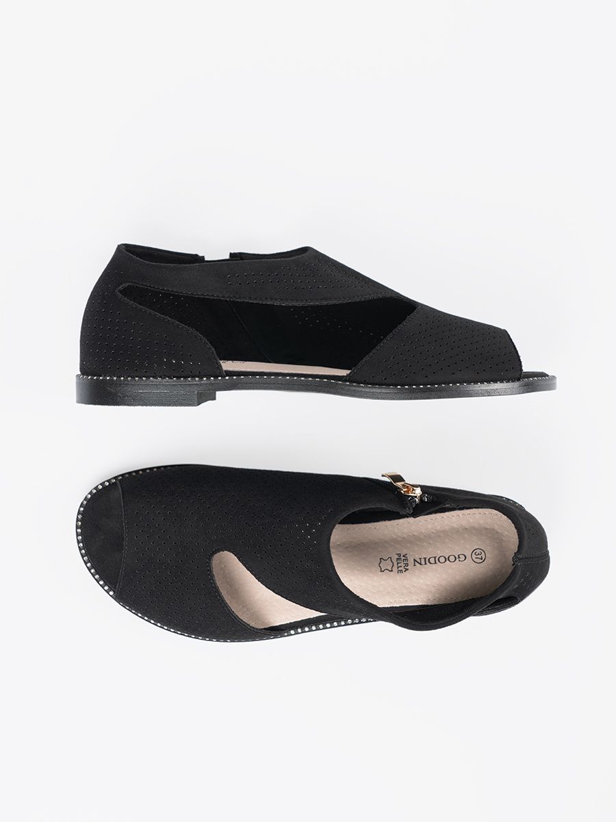 Black Perforated Flat Sandals