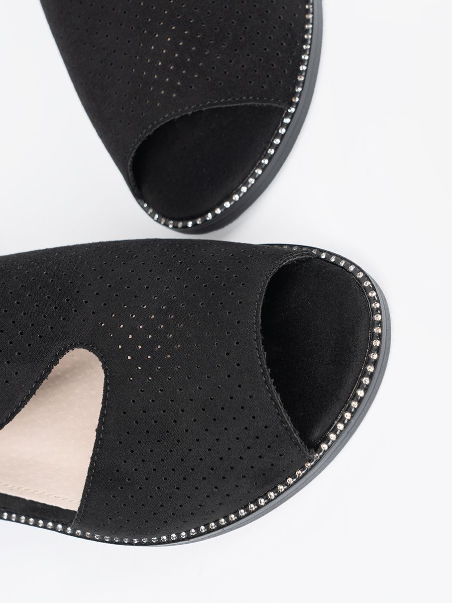 Black Perforated Flat Sandals