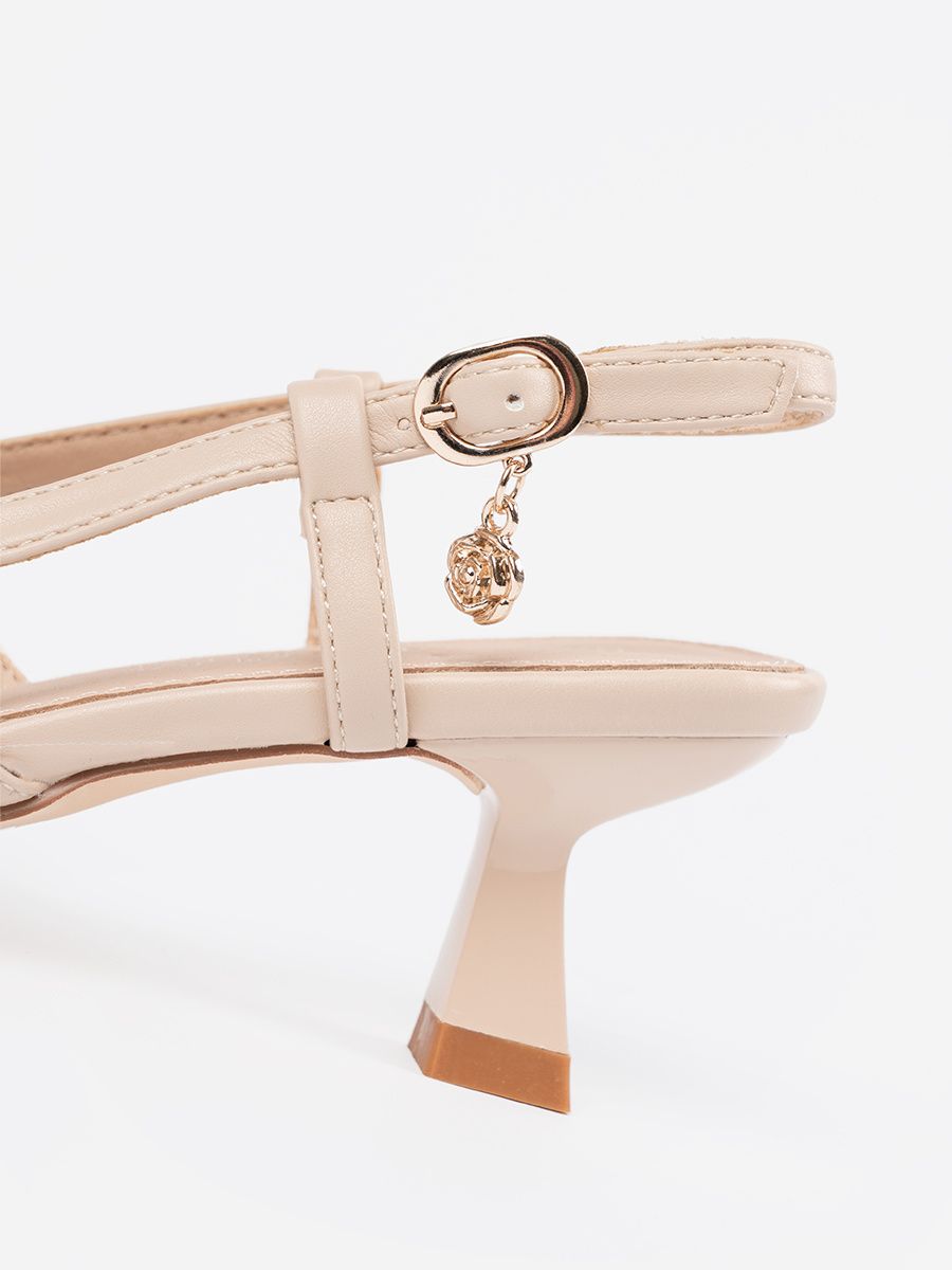 Light Beige Perforated Low Heel Pumps