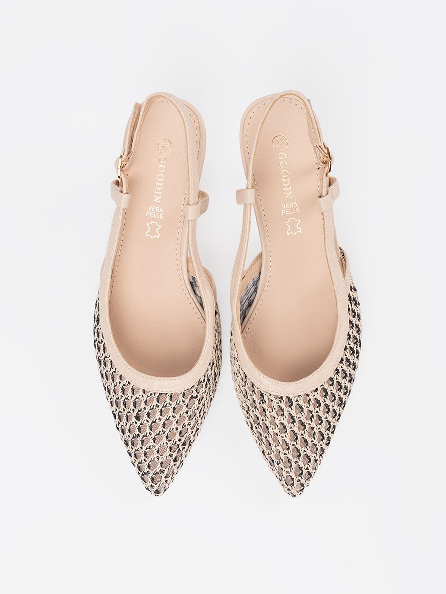 Light Beige Perforated Low Heel Pumps