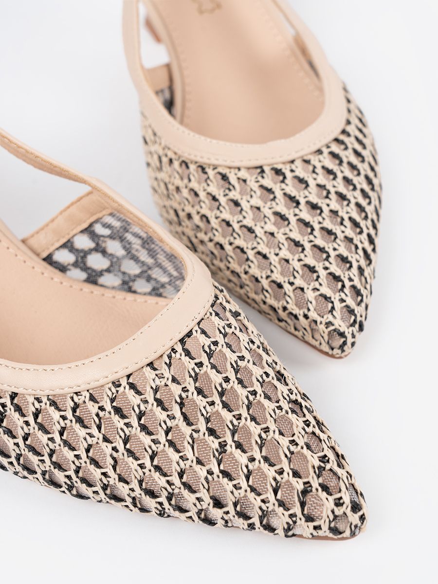Light Beige Perforated Low Heel Pumps