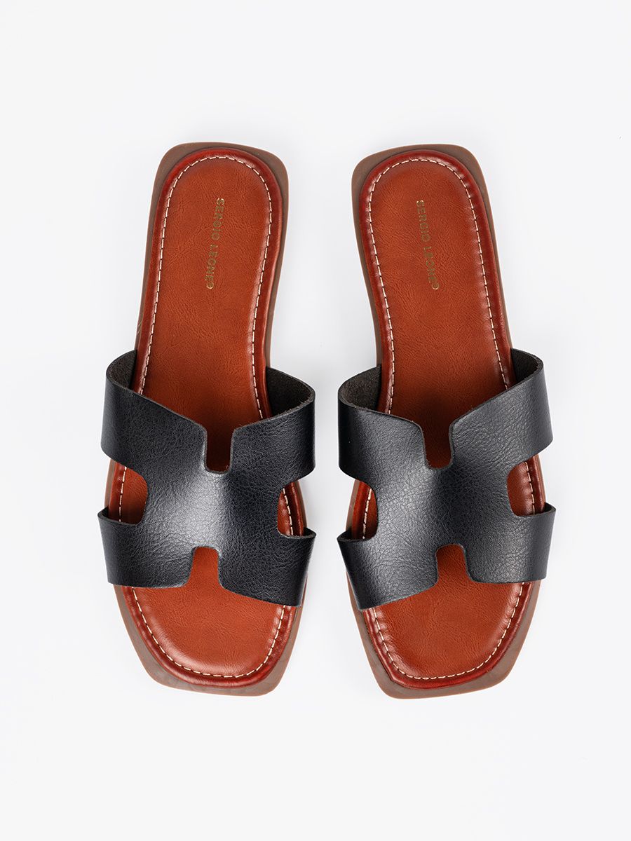 Black Slide Sandals with Open Toe