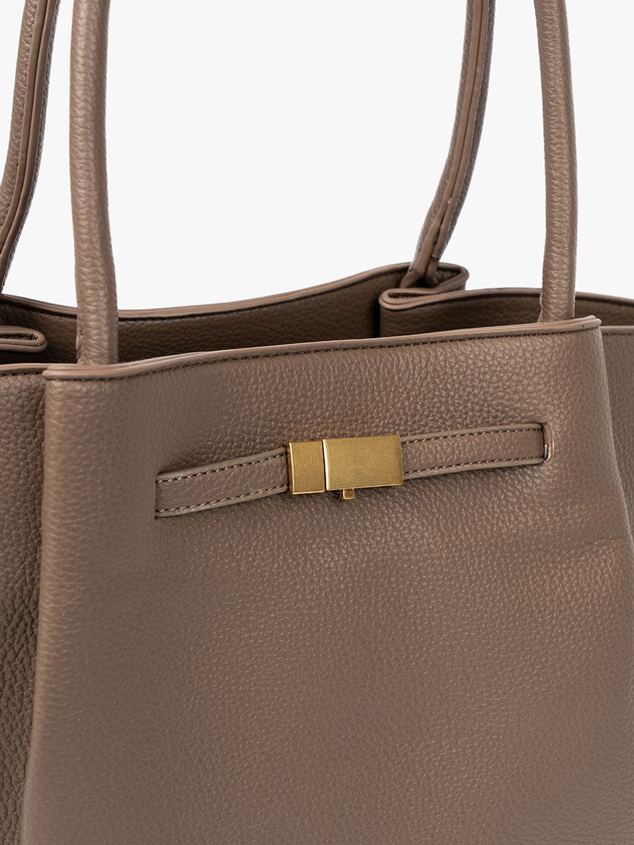 Beige Shopper Bag with Zipper