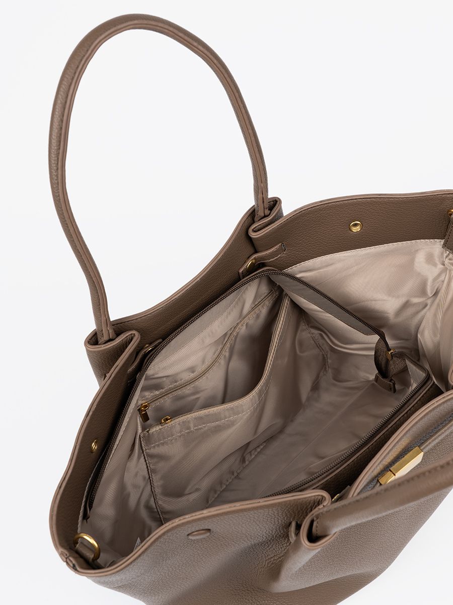 Beige Shopper Bag with Zipper