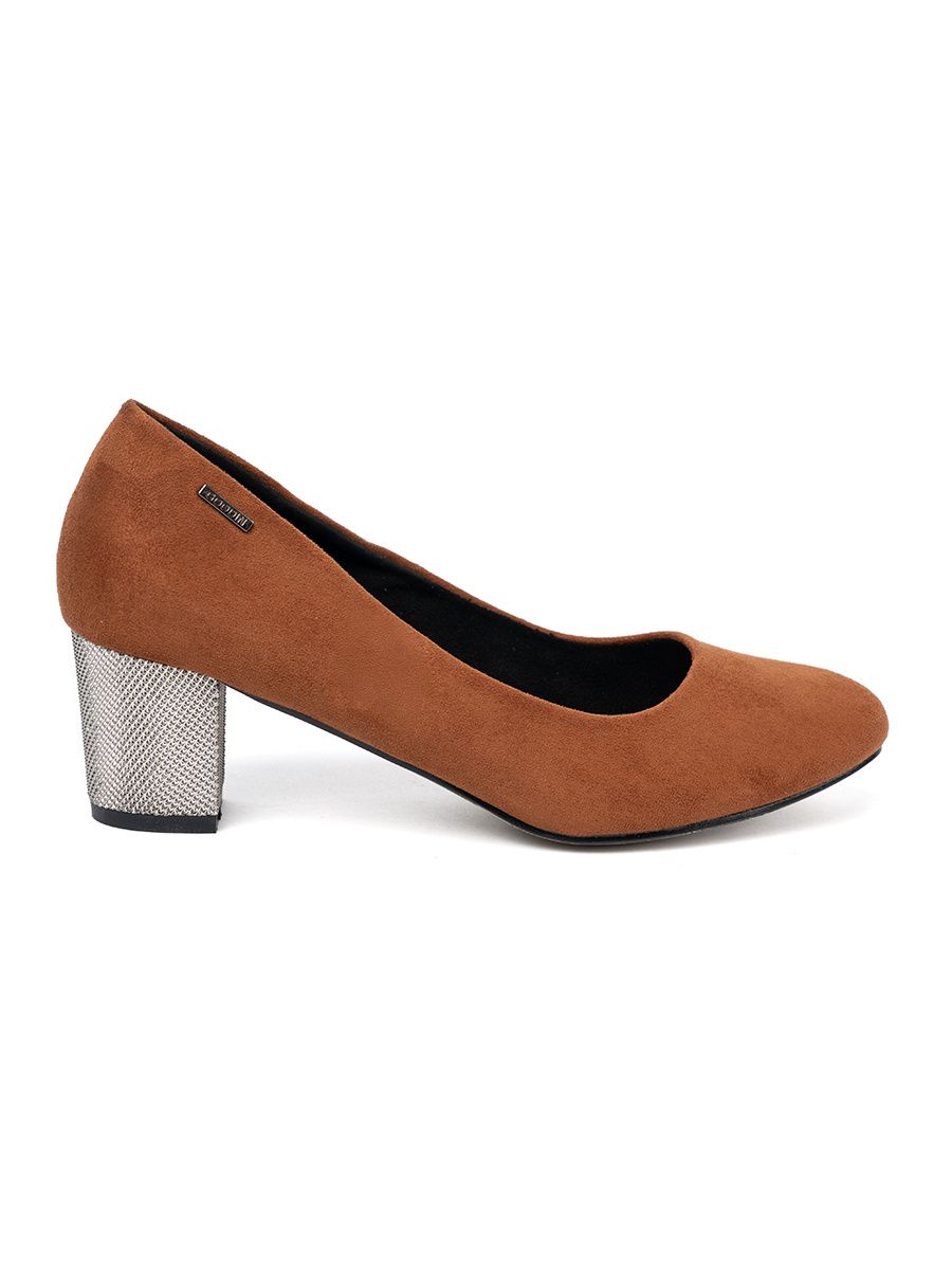 Brown Pumps with Decorative Silver Heel