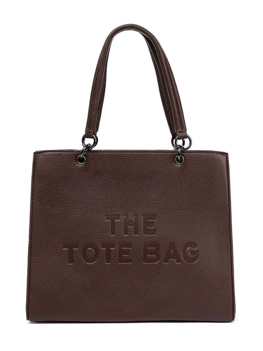 Brown Shopper Bag with Embossed Writing