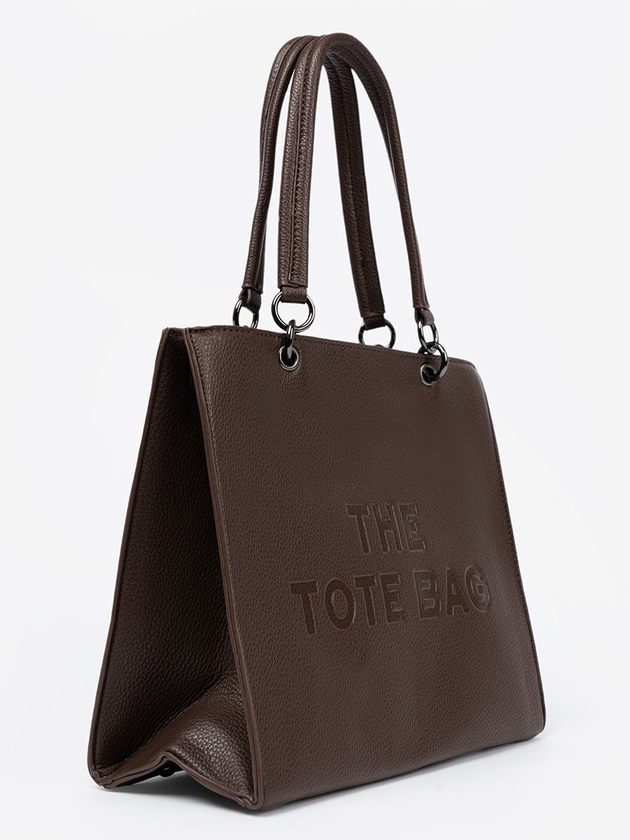 Brown Shopper Bag with Embossed Writing