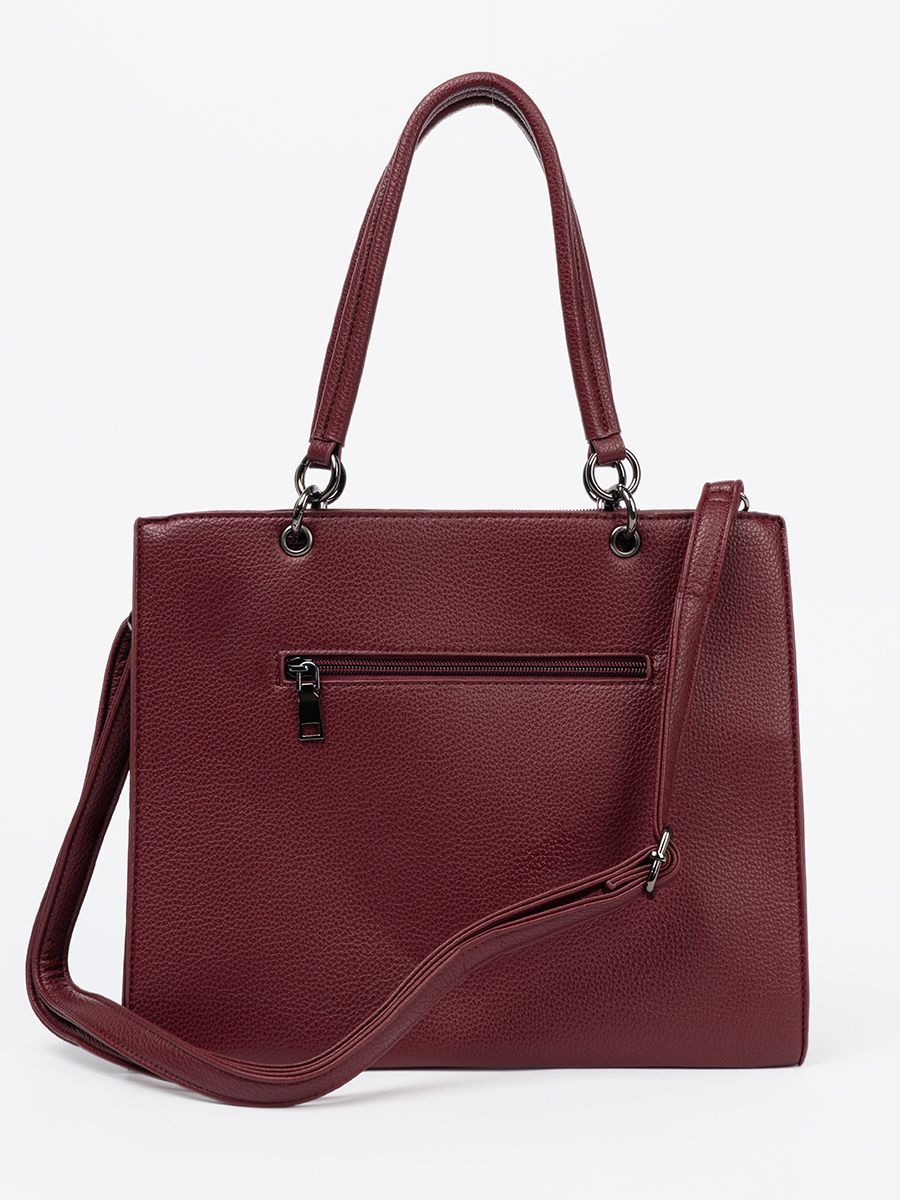 Burgundy tote bag with embossed lettering