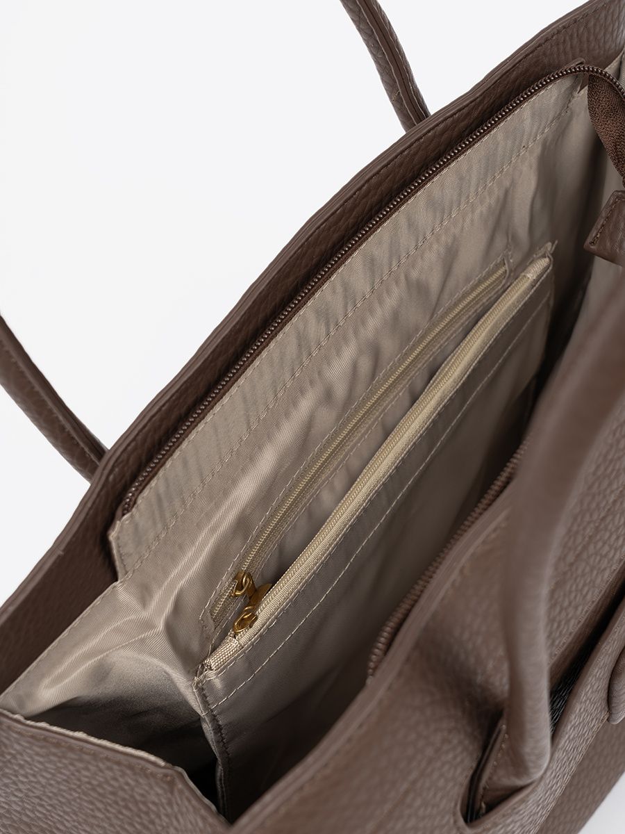 Brown Textured Eco-Leather Shopper Bag