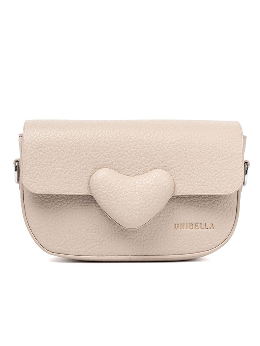 Elegant Beige Crossbody Bag with Decorative Heart