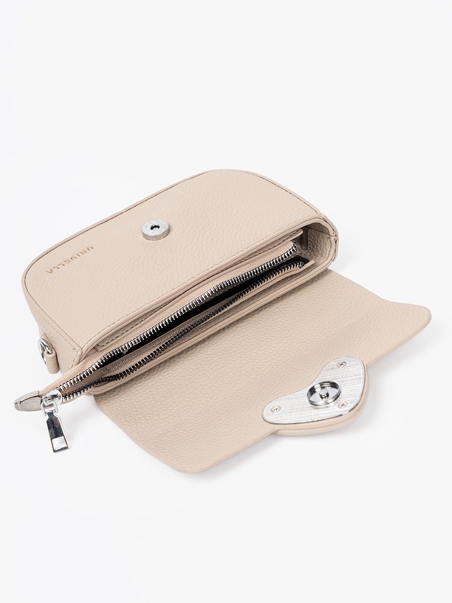 Elegant Beige Crossbody Bag with Decorative Heart